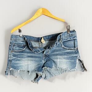 Free People We The Free Women’s 28 High Rise Denim Shorts Distressed Button Fly